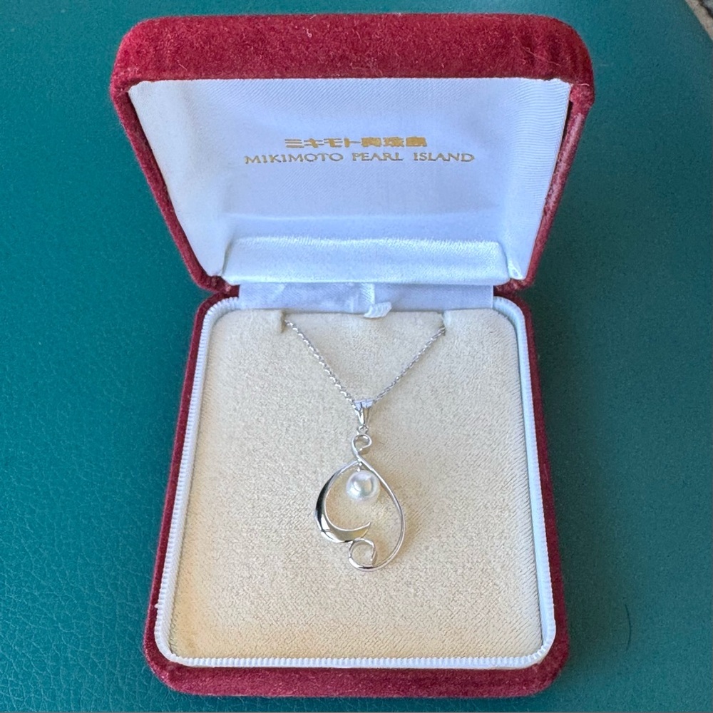 Vintage Mikimoto Pearl Island Sterling Silver Pearl Pendant Necklace 16” New